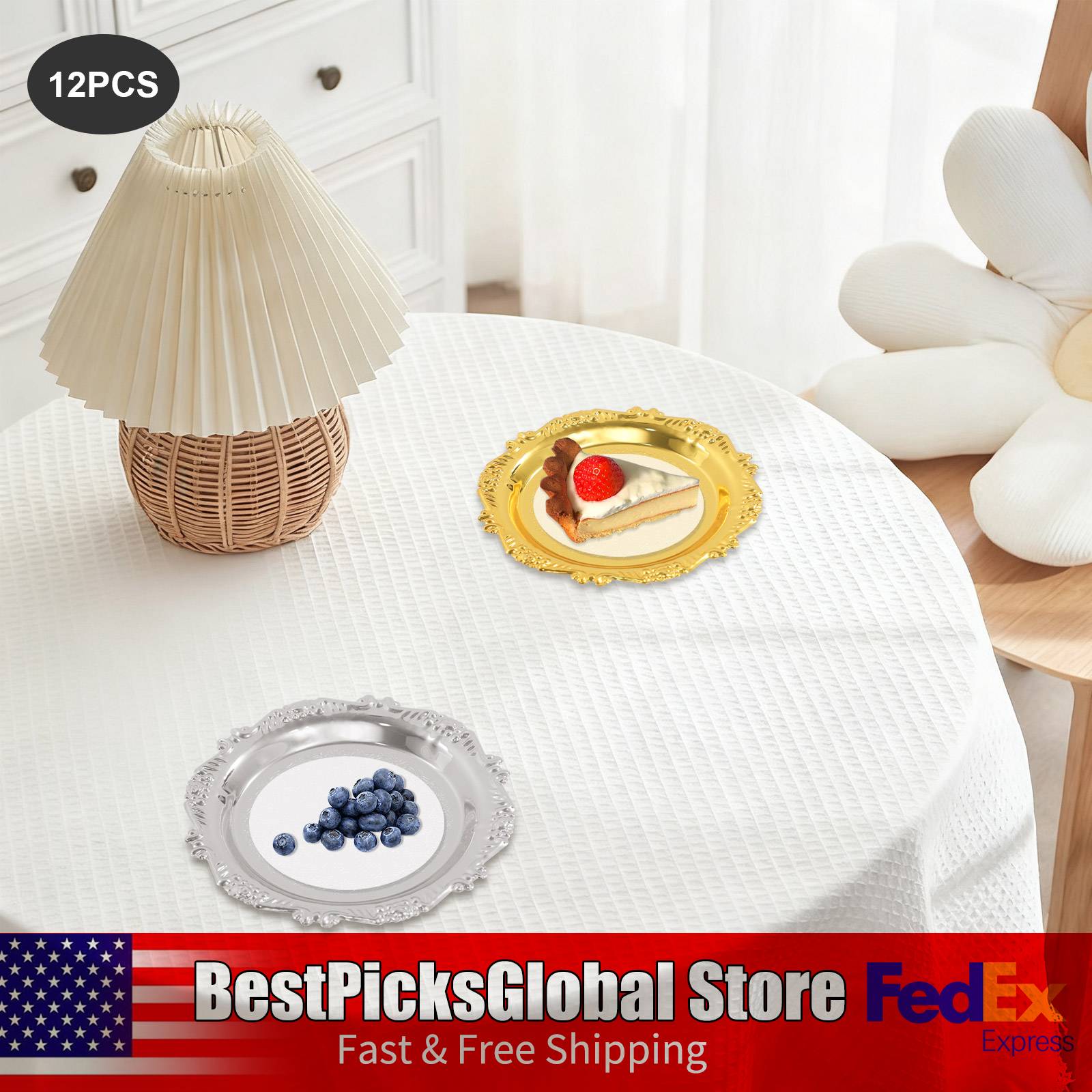 Food Snacks Options - 6 PCS Metal Snack Plates Gold/Silver