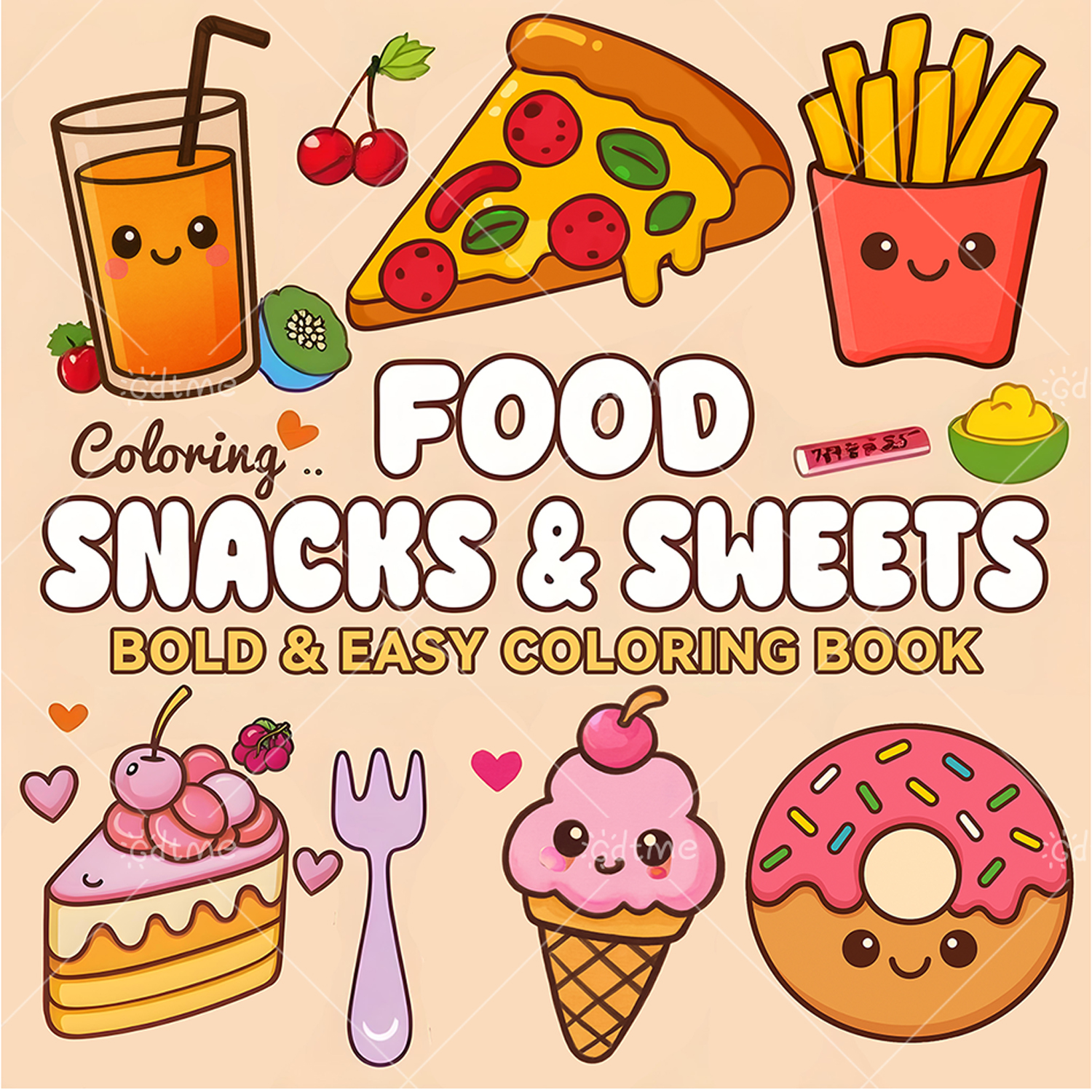 Food Snacks Coloring Book - FOOD SNACKS & SWEETS Themed Coloring