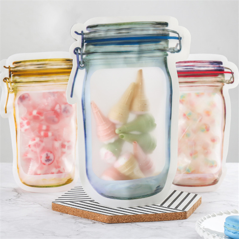 Food Snacks For Christmas - 50Pcs Mason Bottle Shape Thicken Ziplock