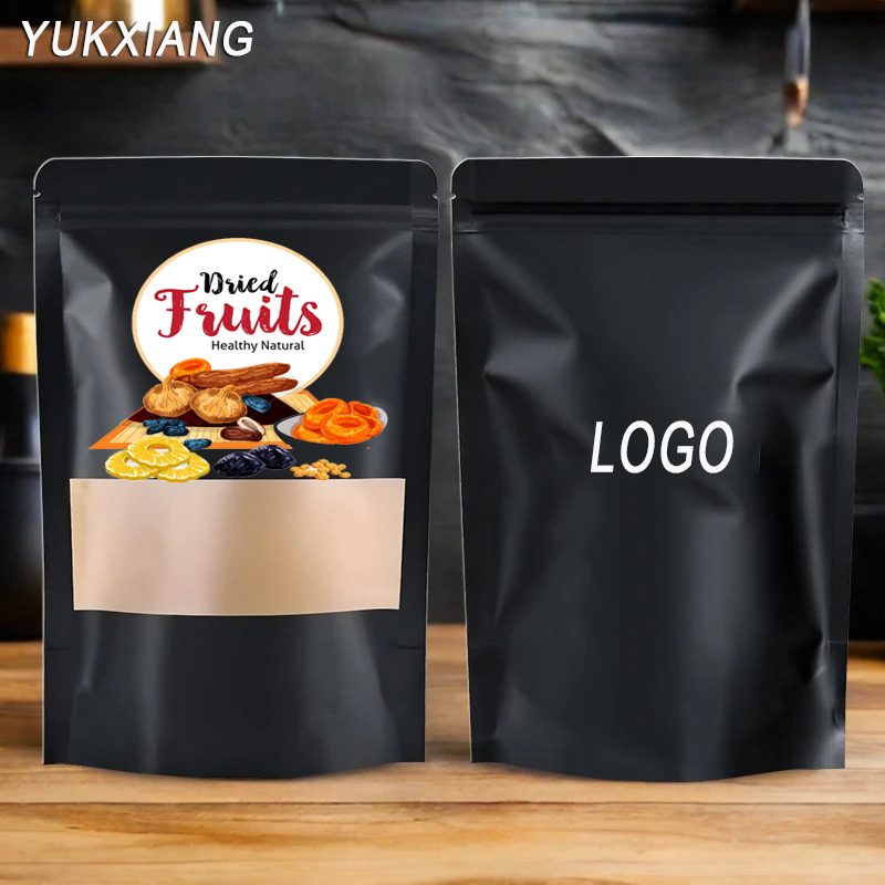 Logo Food Snack - Wholesale Black Kraft Paper Stand up