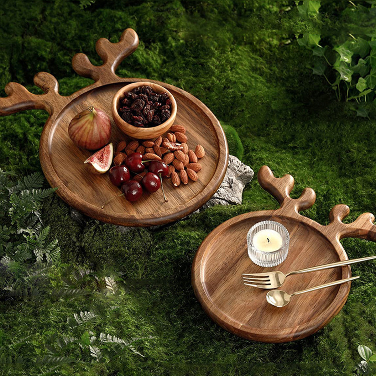 Wood Serving With Antler,Round – обзор и цена Food Snacks For Christmas