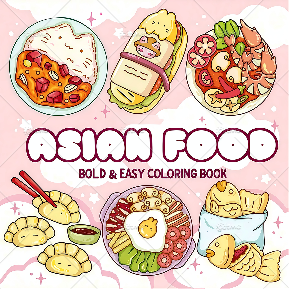 ASIAN Food Bold-easy Patterns  – обзор и цена Food Snacks Coloring Book
