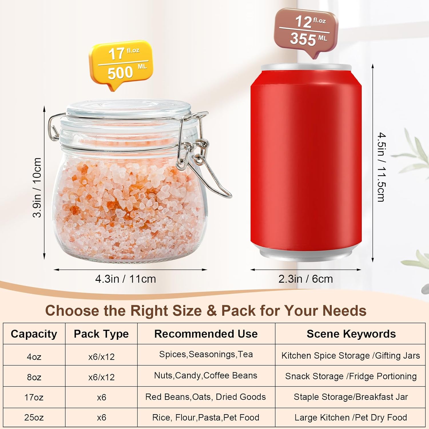 17oz Airtight Glass Jars, 6 Pa – обзор и цена Food Snacks Images